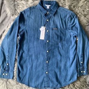 Calvin Klein Zander Dark Chambray One Pocket Button-Down Easy L/S Shirt